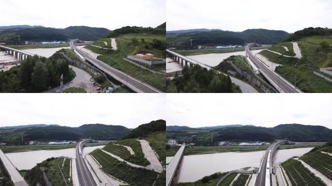 吉图珲高铁CRH380B动车组驶过铁路桥