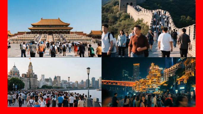 景区人流五一假期游客景区人群景区游客拥挤