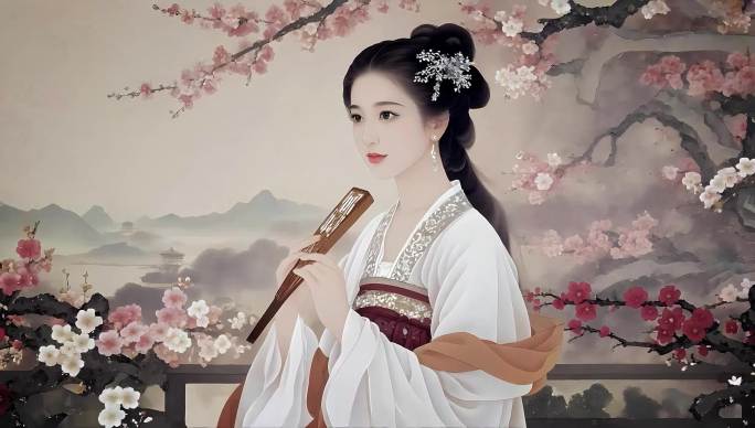 国风女子与桃花