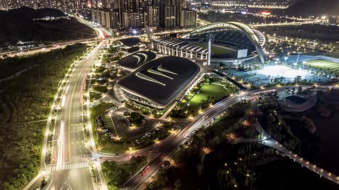 4K 航拍江门保利大都会体育中心夜景延时