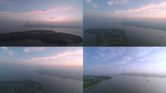 吴江东太湖苏州湾日出航拍