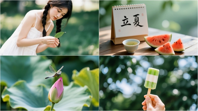 夏天夏日立夏荷花西瓜蓝天白云阳光树叶空镜
