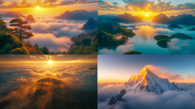 壮丽山河自然风光秀美山川美景夕阳落日云海
