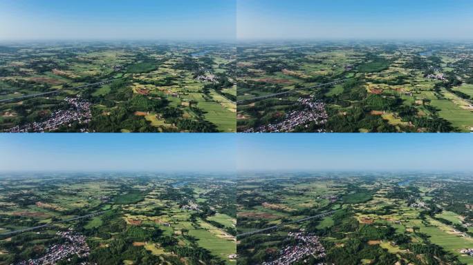 航拍河南平原丘陵农田绿色乡村田园风光