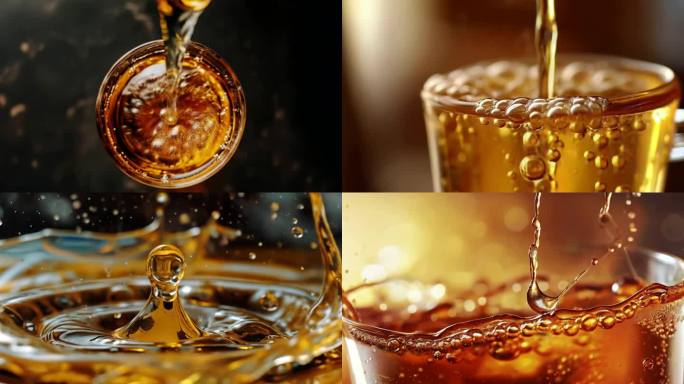 倒酒啤酒金色黄色液体飞溅瞬间特写
