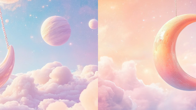 4K宽屏 梦幻月亮秋千云海童话世界背景