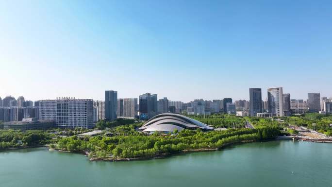合肥大剧院航拍天鹅湖大剧院