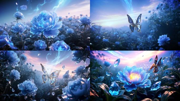 蓝色花海中的梦幻蝴蝶