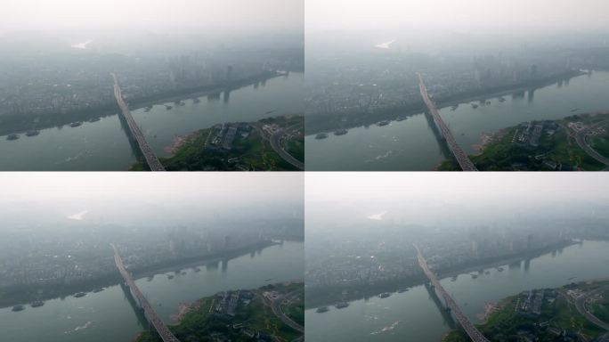 航拍长江 泸州城市风光