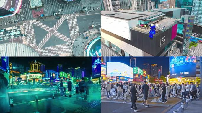 长沙市黄兴广场城市地标夜景航拍延时