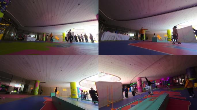 穿越机极限运动挑战室内潮流滑板技巧展示