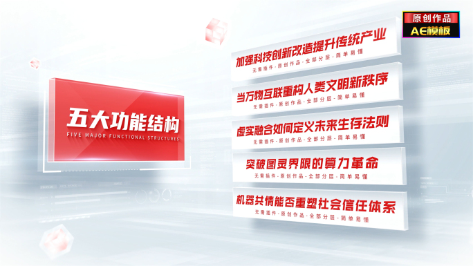 简洁红色党建分类架构文字展示