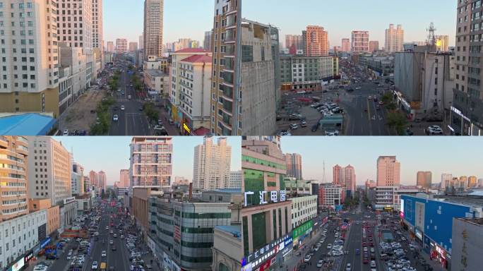 江边建筑群穿梭航拍