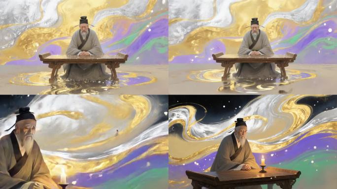 古风文人雅士抚琴静思