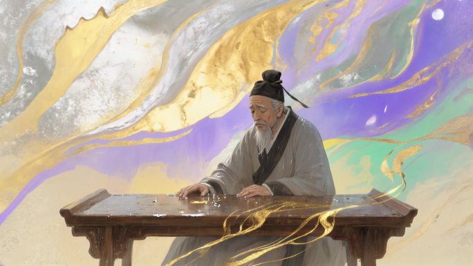 水墨风雅士弹琴