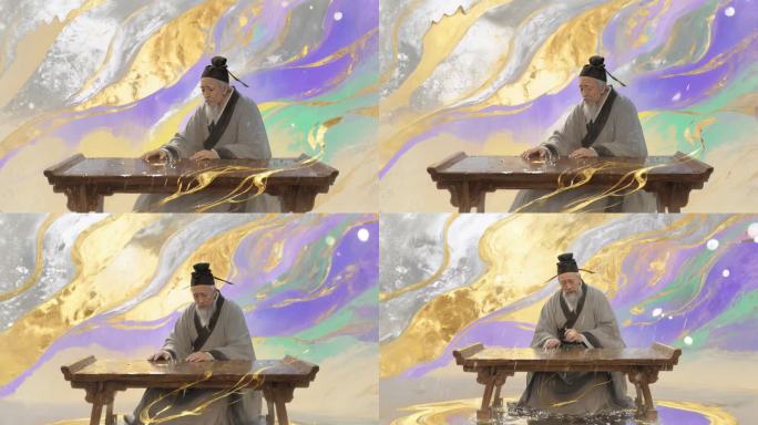 水墨风雅士弹琴