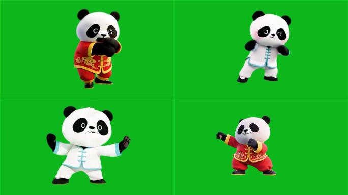 熊猫功夫武术太极绿色背景抠图