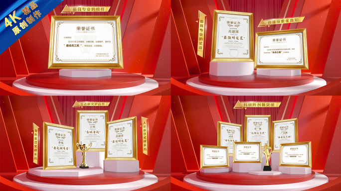 红色证书荣誉奖牌专利证书