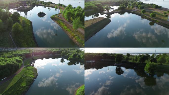 宁静湖面风光航拍