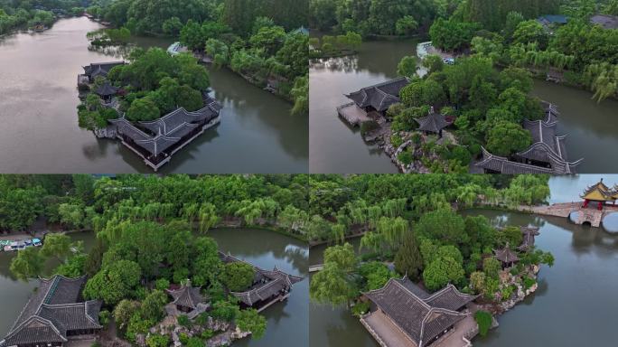 江苏扬州瘦西湖景区凫庄游船码头航拍