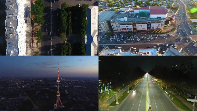塔什干城市航拍日景夜景