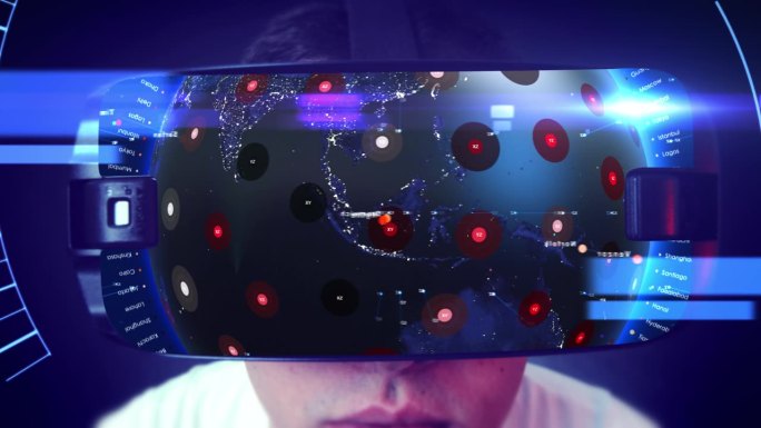 虚拟现实眼镜展示数字地球视觉效果。