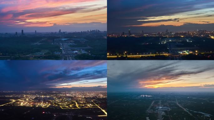 成都天府新区夕阳大景夜景延时4k
