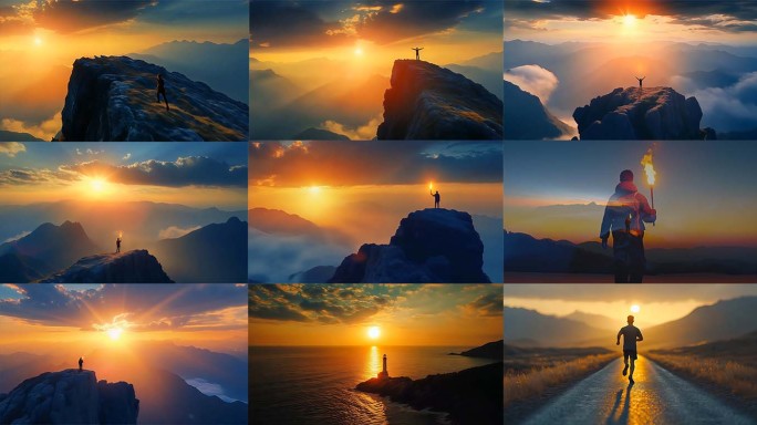 山顶火炬手的日出灯塔指引