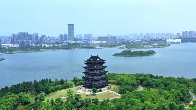 宣城地标宛陵湖湿地公园航拍