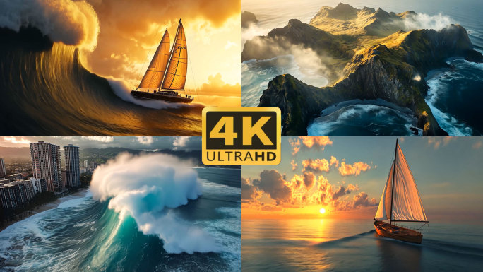 4K大海帆船困难前行航行2