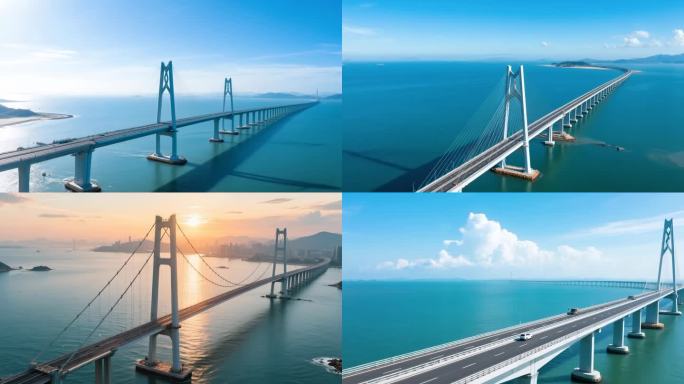 海天一色的现代化桥梁壮观的跨海大桥航拍