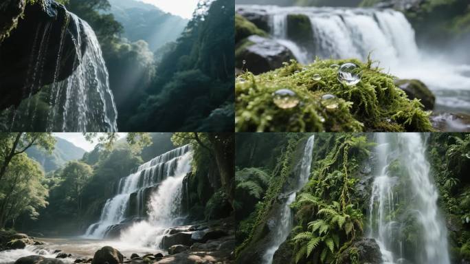 绿意盎然的自然风光 瀑布河流景观
