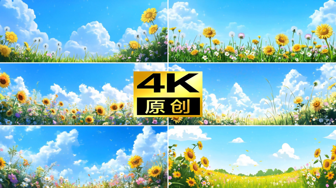 蓝天白云向日葵小清新背景