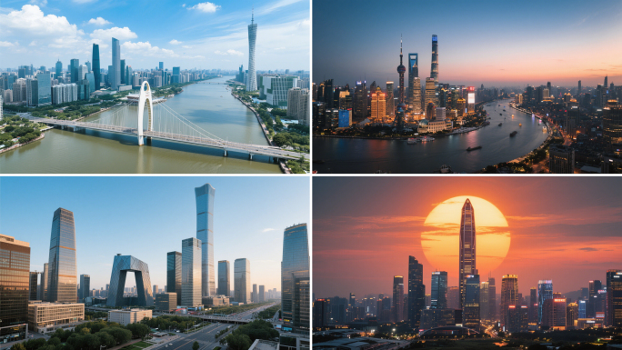 北上广深一线城市景观航拍延时
