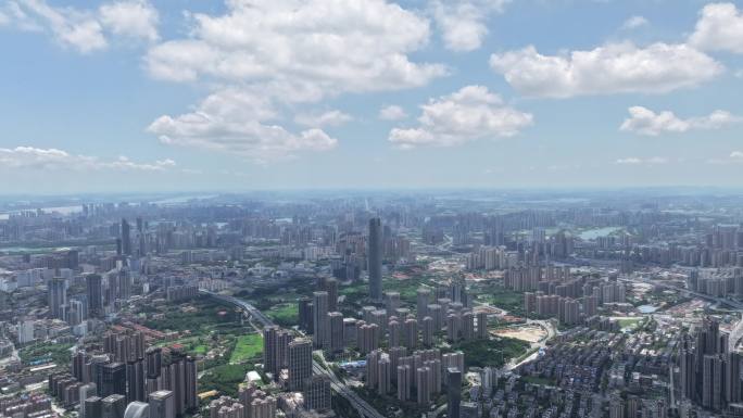 武汉汉口CBD航拍城市风光移动延时