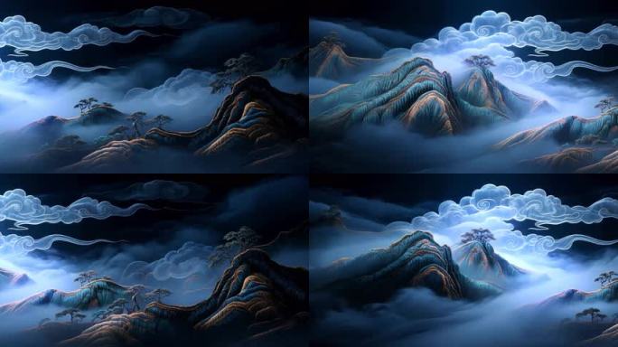 水墨风山峦云海景观 云雾缭绕山水意境