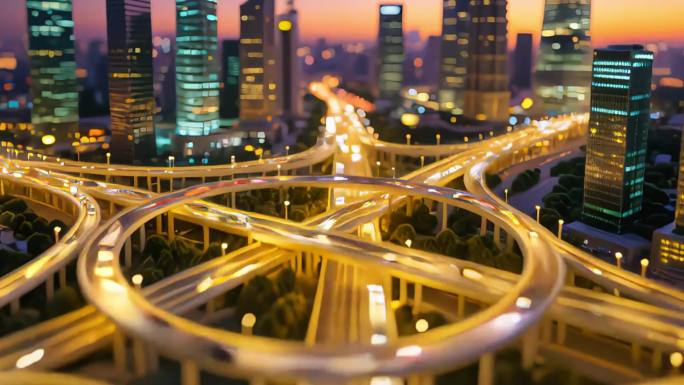 城市立交桥夜景延时摄影