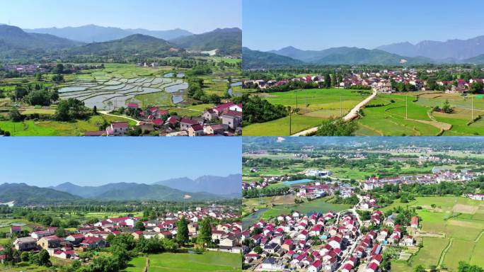 美丽乡村山水田园农村航拍