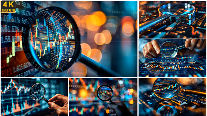 金融 数据分析 放大镜 图表 趋势 行情