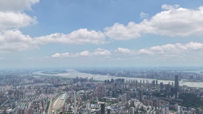 武汉江岸区武汉天地城市航拍移动延时