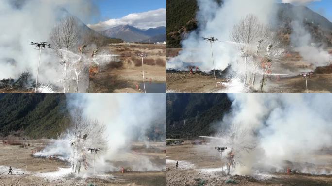 森林火灾无人机灭火演练素材