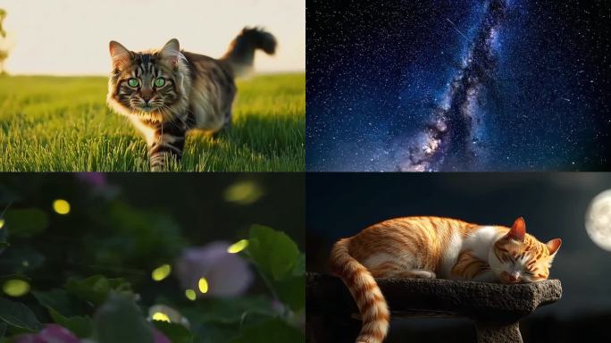 【多镜头】猫与星空月光的夜花园幻想