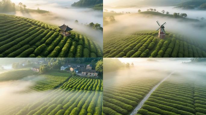 云雾缭绕的茶园风光