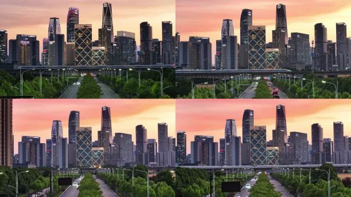 2025杭州市城市晚霞高铁同框航拍4k