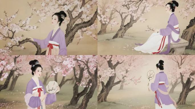 桃花树下古风女子