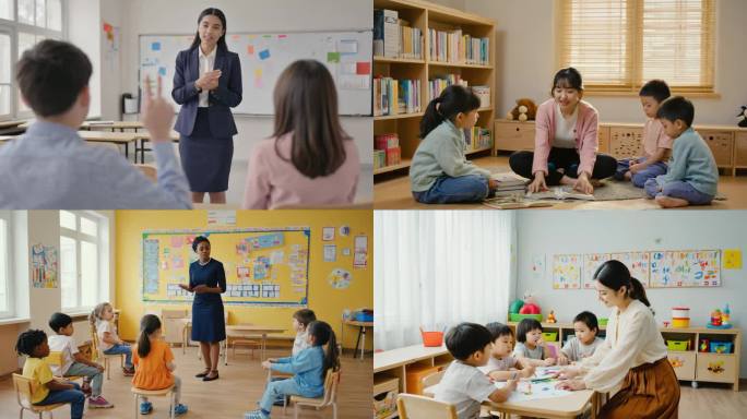 幼儿园老师授课场景 儿童课堂教育互动