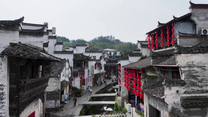 航拍 安徽 黄山 水墨宏村古街景