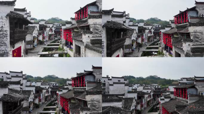 航拍 安徽 黄山 水墨宏村古街景