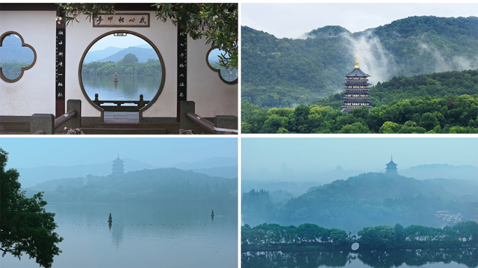 烟雨朦胧的西湖山水