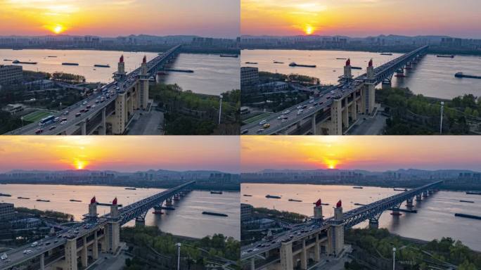 南京长江大桥大气夕阳延时